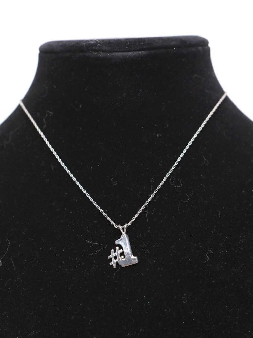 Vintage Sterling Silver Number 1 Pendant Necklace Textured Charm Rope Chain